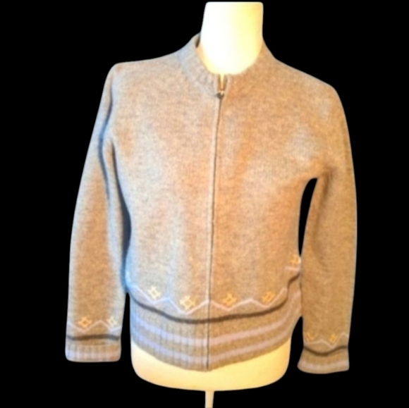 Eddie Bauer Sweaters - Eddie Bauer vtg. Wool neutral oatmeal zip cardigan with Nordic embroidery sz S